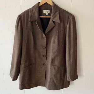 Vintage | Brown Houndstooth Wool Blazer | Acamedia Retro | Size Large